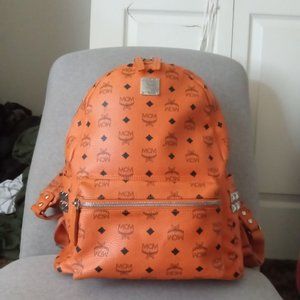 Orange mcm Backpack with studs